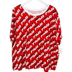 FILA Tennis Top Plus Size 3X Logo Tee Short Sleeve Red Logo Crop Womens NWT